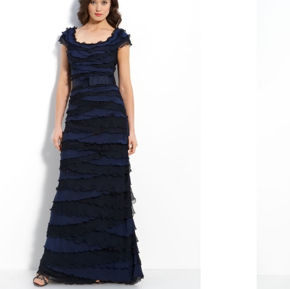 Tadashi Shoji layered tiered chiffon gown 14